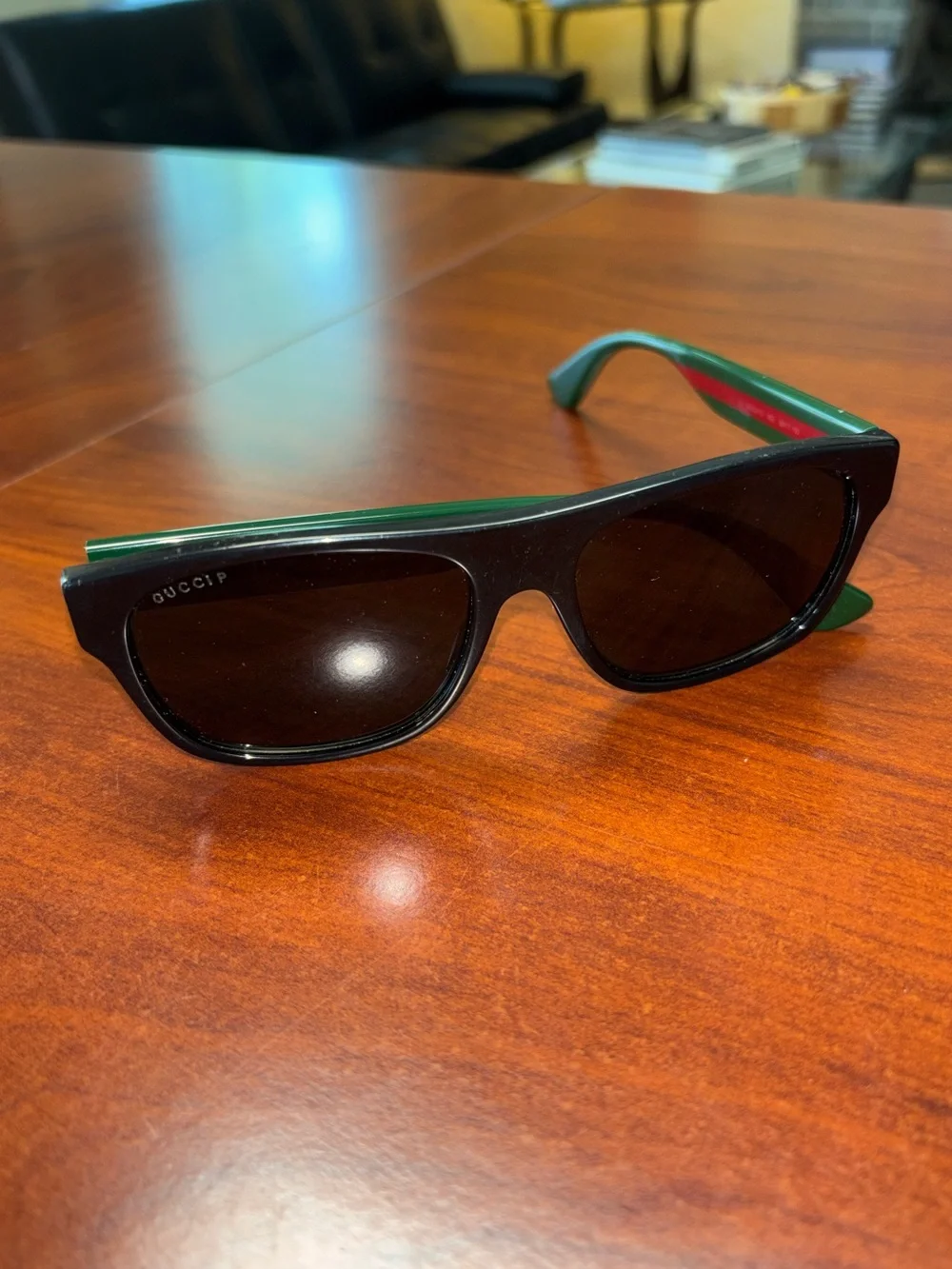 Gucci Black Sunglasses with Green and Red Temple Stripes